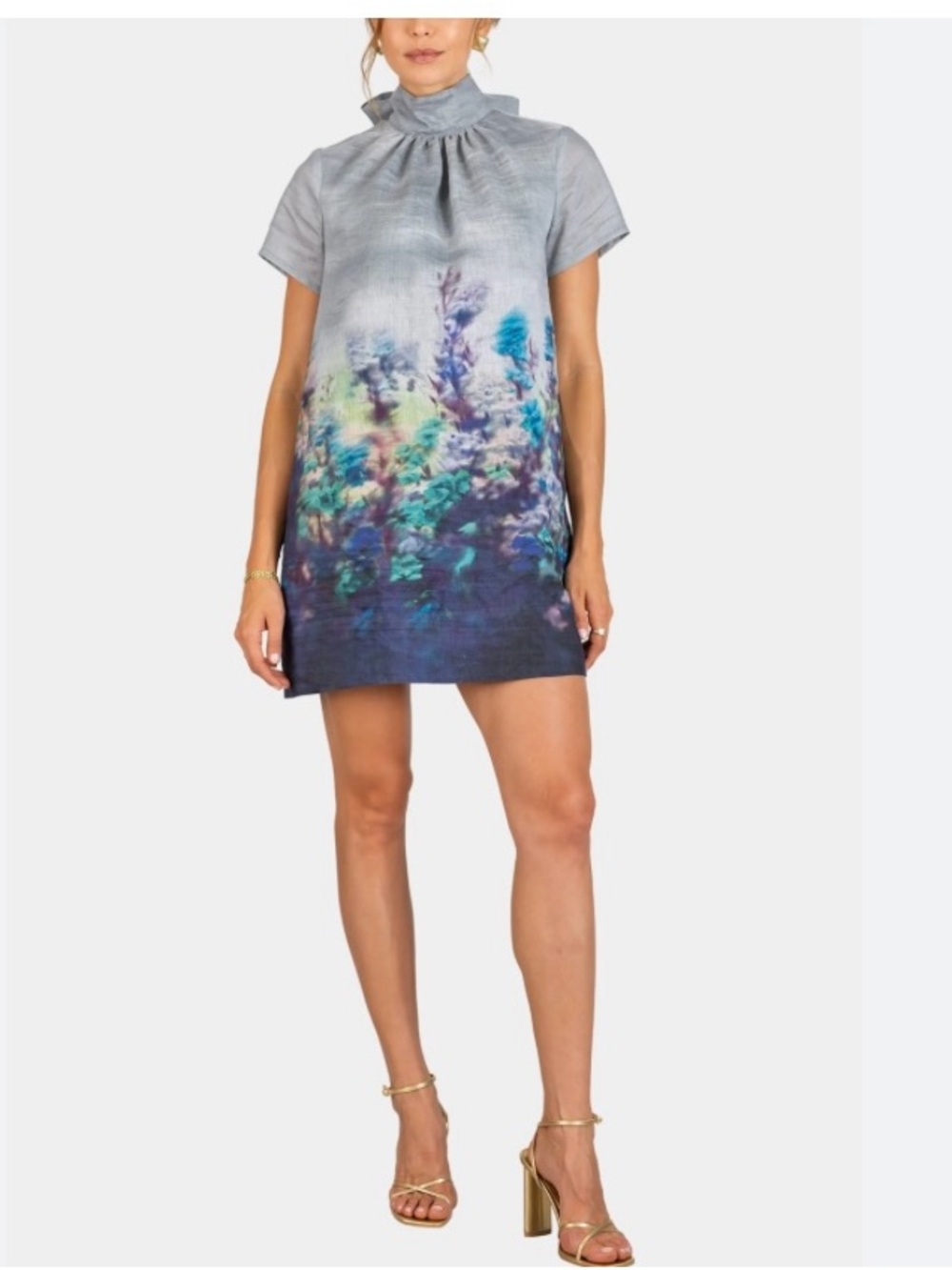 Lavender Brown Gray Rory Dress with Blue-Purple Floral